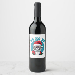 Ho ho nee - grappige chagrijnige kerstman kat wijn etiket