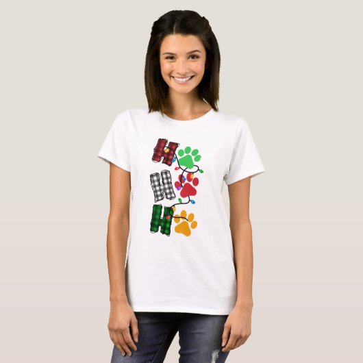 Ho Ho Paw Prints Plakken Kerstverlichting Hond T-shirt (Voorkant volledig)