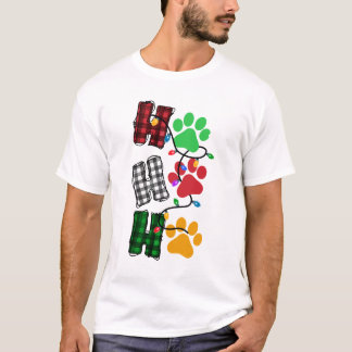 Ho Ho Paw Prints Plakken Kerstverlichting Hond T-shirt