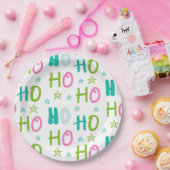 Ho Ho Pink Teal Stars Modern Christmas Papieren Bordje (Feest)