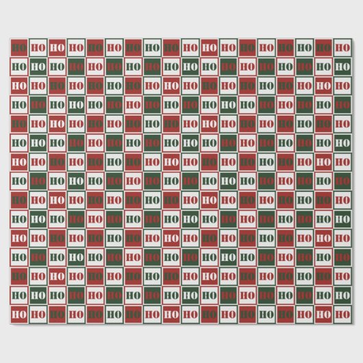 HO HO Red, Green & White Squared Cadeaupapier (Vlak)