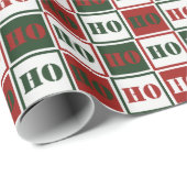 HO HO Red, Green & White Squared Cadeaupapier (Rol Hoek)