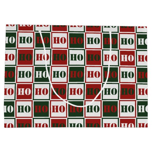 HO HO Red, Green & White Squared Groot Cadeauzakje (Achterkant)