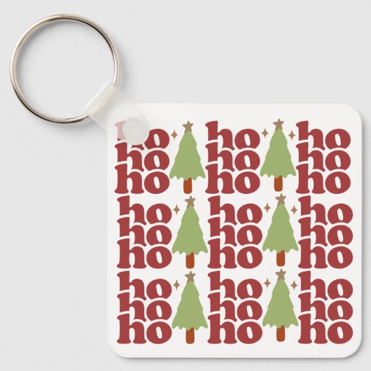 Ho Ho Retro Groovy Kerst Feestdagen Sleutelhanger (Voorkant)