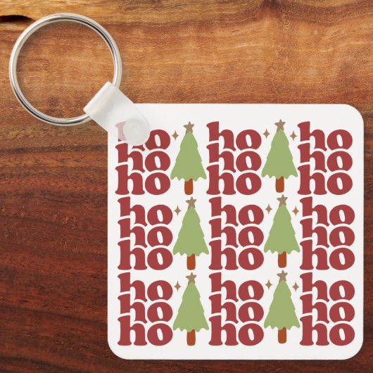 Ho Ho Retro Groovy Kerst Feestdagen Sleutelhanger (Voorkant)
