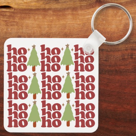 Ho Ho Retro Groovy Kerst Feestdagen Sleutelhanger (Achterkant)