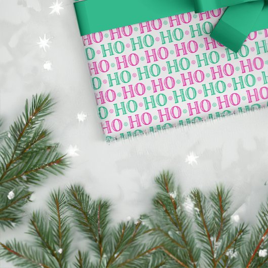 Ho Ho Roze en Groene Kerstmis Cadeaupapier