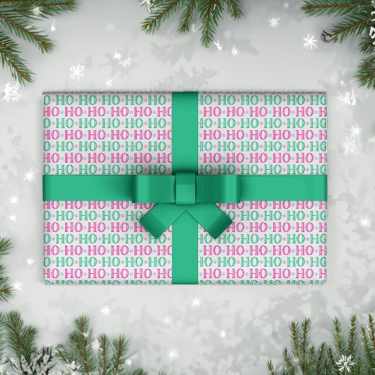 Ho Ho Roze en Groene Kerstmis Cadeaupapier
