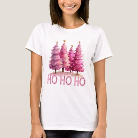 Ho Ho roze kerstboom T-shirt (Voorkant)
