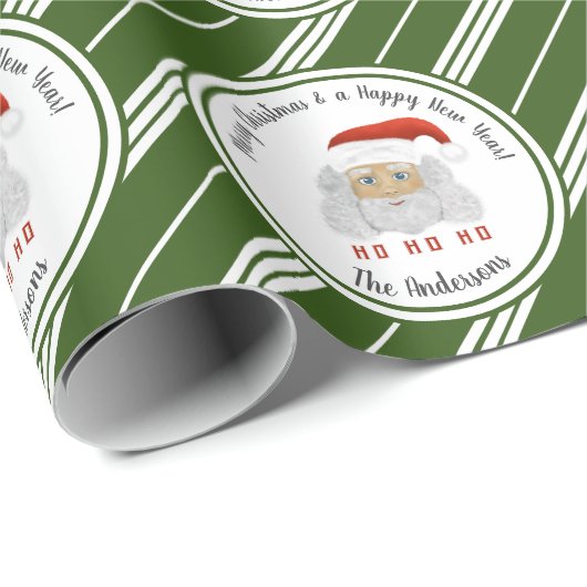 HO HO Santa Claus Groene Lijnen Vrolijk Kerstfeest Cadeaupapier (Rol Hoek)