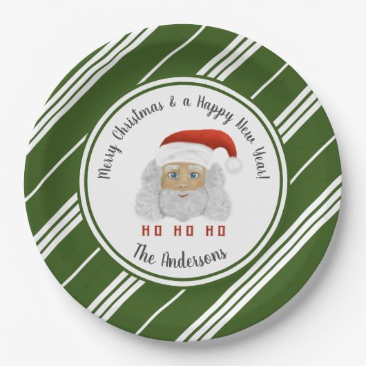 HO HO Santa Claus Groene Lijnen Vrolijk Kerstfeest Papieren Bordje (Voorkant)
