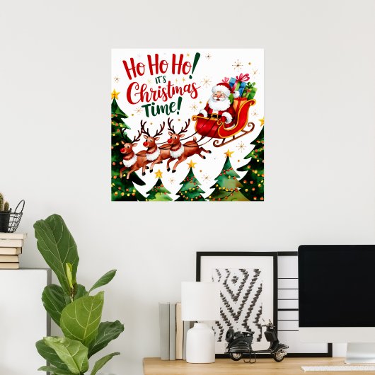 Ho Ho Santa Claus Kerstmis Poster (Thuiskantoor)