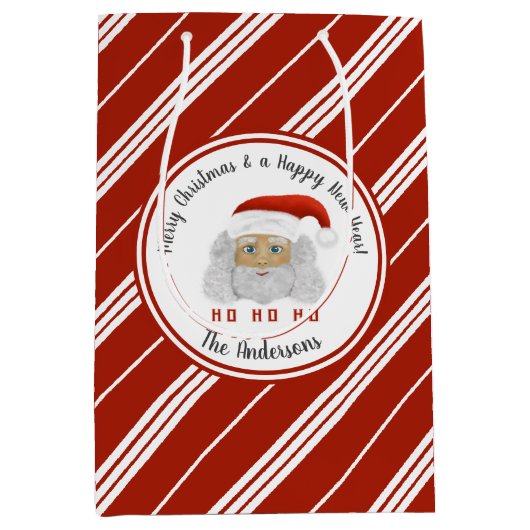 HO HO Santa Claus Rode Lijnen Vrolijk Kerstfeest Medium Cadeauzakje (Voorkant)