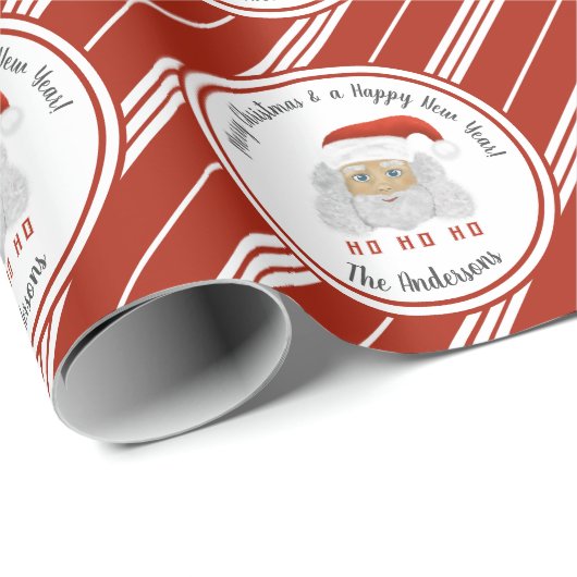 HO HO Santa Claus Rode Strepen Vrolijk Kerstfeest Cadeaupapier (Rol Hoek)