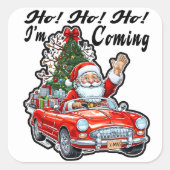 Ho Ho Santa Driving Red Classic Car Vierkante Sticker (Voorkant)