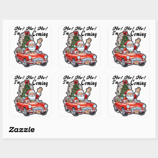 Ho Ho Santa Driving Red Classic Car Vierkante Sticker (Vel)