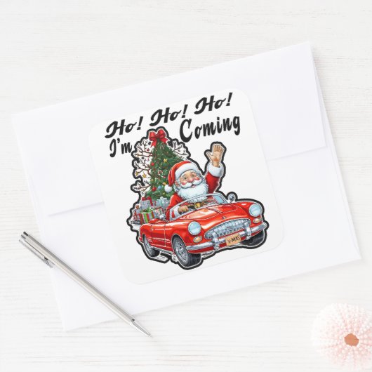 Ho Ho Santa Driving Red Classic Car Vierkante Sticker (Envelop)