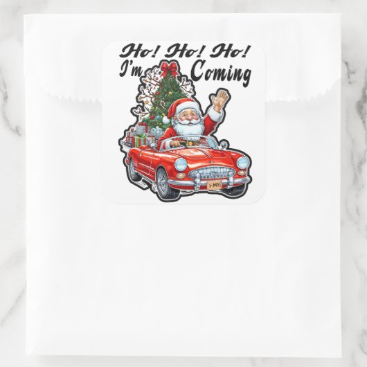 Ho Ho Santa Driving Red Classic Car Vierkante Sticker (Tas)