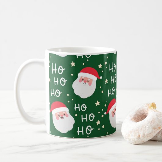 HO HO Santa Green Pattern Coffee Mok (Met donut)