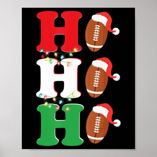 Ho Ho Santa Hat American Football Fun kerst Poster (Voorkant)