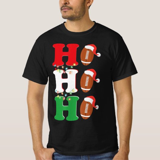 Ho Ho Santa Hat American Football Fun kerst T-shirt (Voorkant)