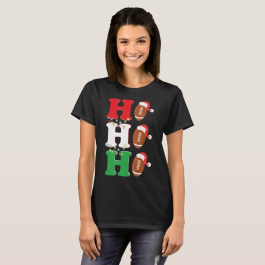 Ho Ho Santa Hat American Football Fun kerst T-shirt (Voorkant volledig)