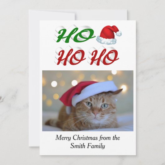 Ho Ho Santa Hat Kerstfotoscript Feestdagenkaart (Voorkant)