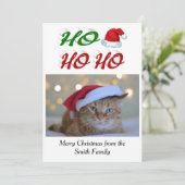 Ho Ho Santa Hat Kerstfotoscript Feestdagenkaart (Staand voorkant)