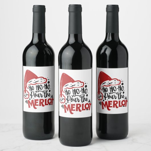 Ho Ho Santa Hat Merlot Fun Wine Wijn Etiket (Flessen)