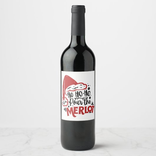 Ho Ho Santa Hat Merlot Fun Wine Wijn Etiket (Voorkant)