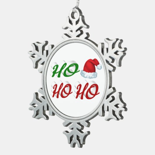 Ho Ho Santa Hat rood script Tin Sneeuwvlok Ornament (Rechts)