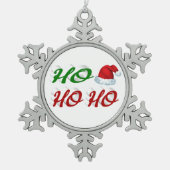 Ho Ho Santa Hat rood script Tin Sneeuwvlok Ornament (Voorkant)