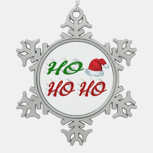 Ho Ho Santa Hat rood script Tin Sneeuwvlok Ornament (Voorkant)