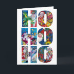 HO HO SANTA MUSICAL CHRISTMAS NIGHT FEESTDAGEN KAART<br><div class="desc">Ho Ho met levendige, kleurrijke, vette letters .Cool, witte en artistieke schilderijen met levendige rode, blauwe, gele, witte waterverf door Bulgan Lumini (c). De kerstman speelt viool en sax in de sneeuwwinternacht onder de blauwe hemel, maan en gele sterren met een grappige, expressieve uil, kat en zijn kerstzak vol kleurrijke...</div>