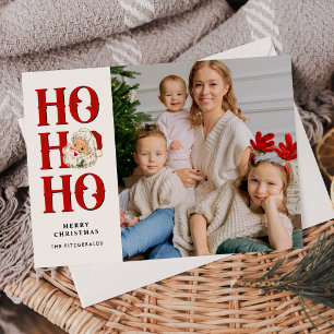 Ho Ho  Santa Photo Flat Holiday Card Feestdagenkaart