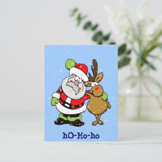 ho-ho Santa & Rudy Feestdagenkaart (Staand voorkant)