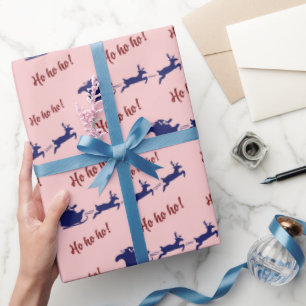 Ho Ho Santa Sleigh en Reinders Roze Naadloos Cadeaupapier