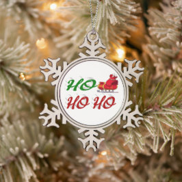 Ho Ho Santa Sleigh rood groen script Tin Sneeuwvlok Ornament