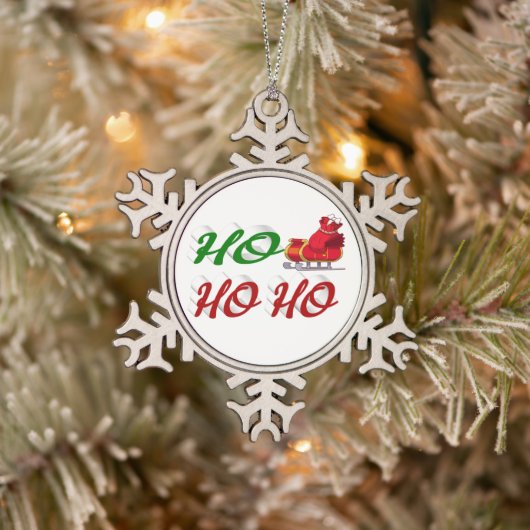 Ho Ho Santa Sleigh rood groen script Tin Sneeuwvlok Ornament (Boom)