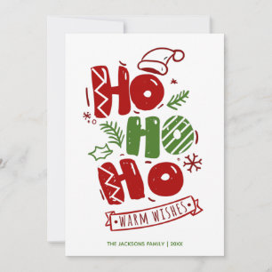 Ho Ho Typografie Red Green Xmas Holiday Card Feestdagenkaart