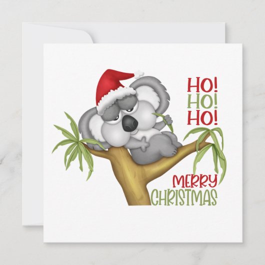Ho Ho Vrolijk Kerstfeest Koala Feestdagenkaart (Voorkant)