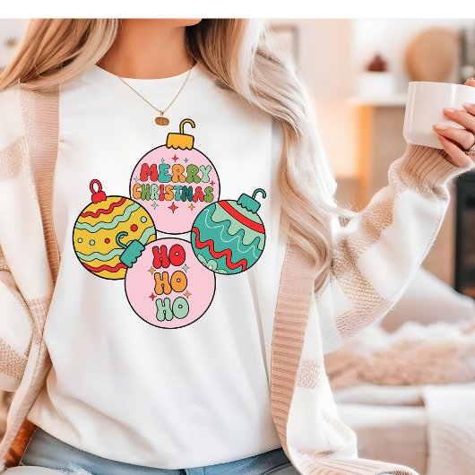 Ho Ho Vrolijk Kerstfeest Retro Decoraties Tri-Blend Shirt