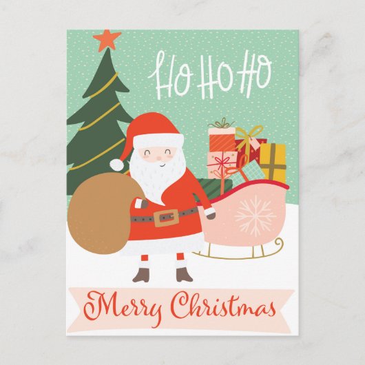 Ho Ho Vrolijk Kerstman Sleigh Feestdagenkaart (Voorkant)