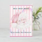 Ho ho we hebben geen sneeuw roze Santa Tropical Feestdagenkaart (Staand voorkant)