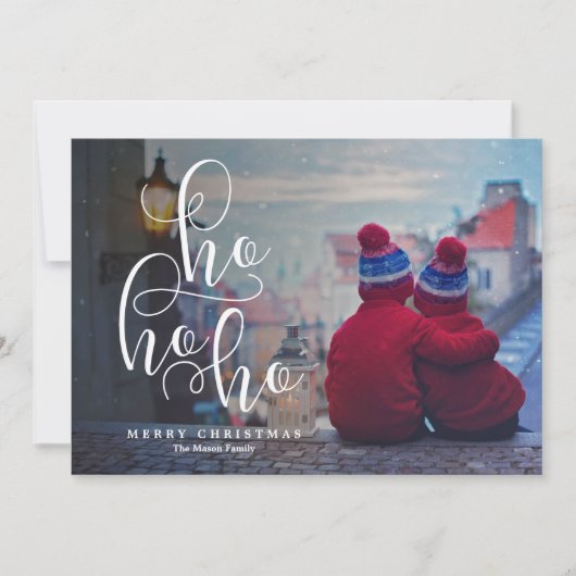 Ho Ho White Overlay Holiday Foto Feestdagenkaart (Voorkant)