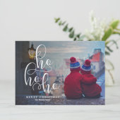 Ho Ho White Overlay Holiday Foto Feestdagenkaart (Staand voorkant)