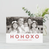 HO HO XO Rode Tekst Kerstfotokaart Feestdagenkaart (Staand voorkant)