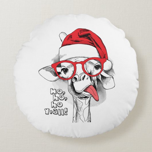 Ho Ho Y'all Giraffe Rond Kussen (Voorkant)