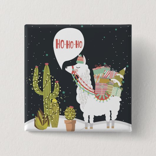 Ho-HoHo Holiday Llama Vierkante Button 5,1 Cm (Voorkant)