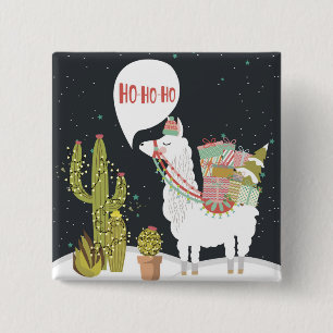 Ho-HoHo Holiday Llama Vierkante Button 5,1 Cm